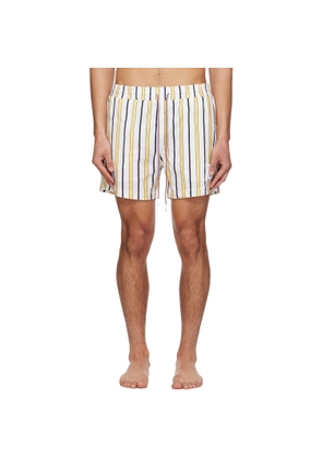 Thom Browne White & Yellow Repp Stripe Swim Shorts