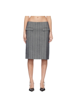 Ferragamo Gray Chenille Pencil Double Slit Midi Skirt