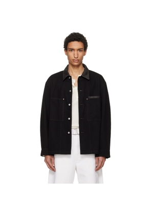 LEMAIRE Black Workwear Leather Collar Denim Overshirt