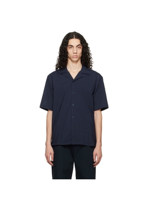 BOSS Navy Relaxed-Fit Wool-Blend Mesh Shirt