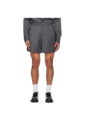 We11done Gray Wool Tucked Shorts