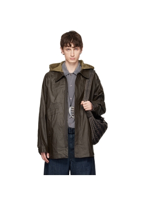 LEMAIRE Brown Detachable Hood Coated Technical Linen Rain Jacket