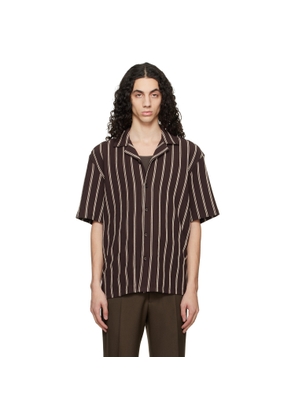 BOSS Brown Striped Relaxed-Fit Stretch Cotton Shirt