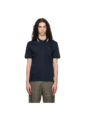 BOSS Navy Striped-Collar Slim-Fit Cotton Logo Polo