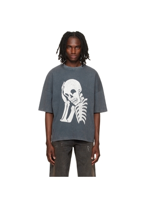 Palm Angels Gray Skull Loose T-shirt