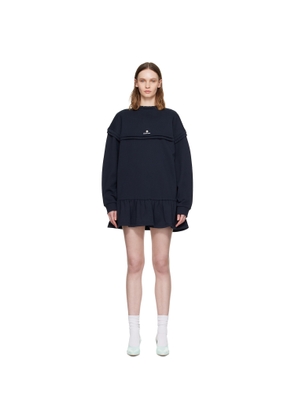 SHUSHU/TONG Navy Raw-Edge Wave Collar Tuck Detail Sweatshirt Minidress