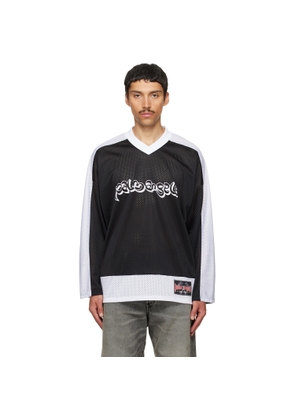 Palm Angels Black & White Thai Logo Mesh Loose Long-Sleeved T-shirt