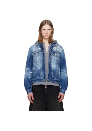 Dsquared2 Blue Medium Ripped Wash Over Denim Jacket