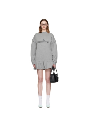 SHUSHU/TONG Gray Raw-Edge Wave Collar Tuck Detail Sweatshirt Minidress