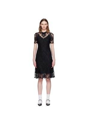 SHUSHU/TONG Black Beaded Lace Short-Sleeve Midi Dress