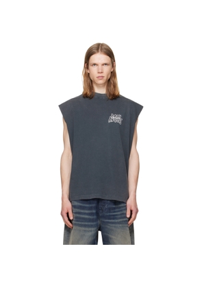 Palm Angels Black Palm Leaf Distressed Tank Top