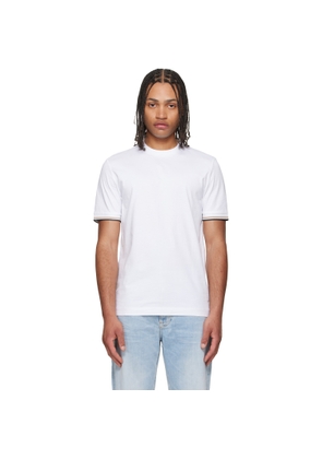 BOSS White Cotton-Jersey Signature-Stripe Cuffs T-shirt