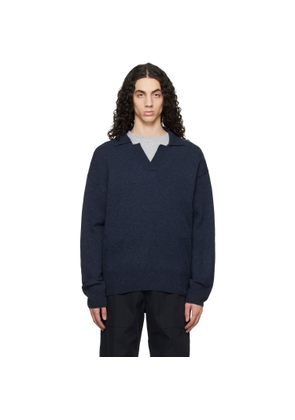 BOSS Navy Johnny-Collar Virgin Wool Polo