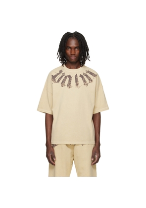 Palm Angels Beige Big Neck Logo Loose T-shirt