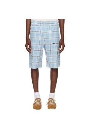 Palm Angels Blue Logo Check Cargo Shorts