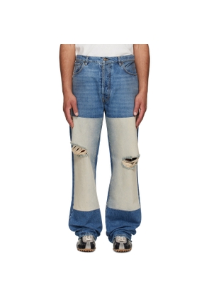 Maison Margiela Blue Patched Panel Straight Jeans