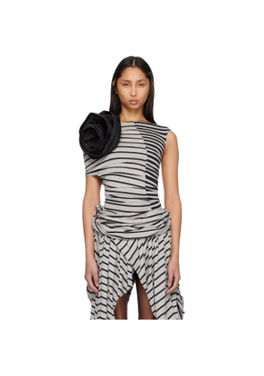 VAQUERA Gray & Black Striped Corsage Top