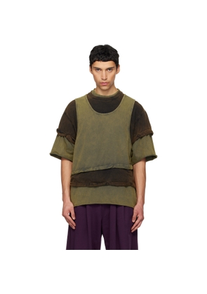 We11done Green & Brown Triple Layered Washed T-shirt