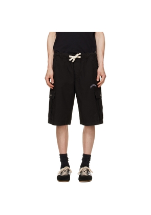 Palm Angels Black Curved Logo Loose Cargo Shorts