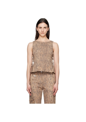 GANNI Brown Printed Stretch Smock Top