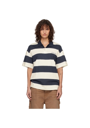 Carhartt Work In Progress White & Blue Short Sleeve Delray Stripe Polo