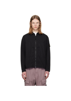 Stone Island Black 1200005 Mercerized Organic Cotton Ripstop Overshirt