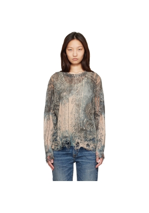 R13 Blue & Beige Printed Boyfriend Sweater