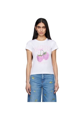 GANNI White Baby Fit Raspberries T-shirt