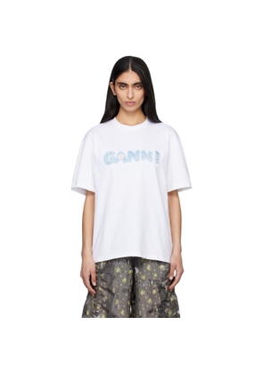 GANNI White Heavy Cotton Relaxed Fit 'Ganni' T-shirt