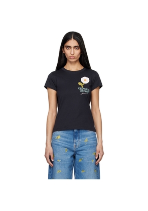 GANNI Black Baby Fit Crochet Patch T-shirt