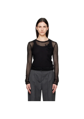 GANNI Black Mercerized Cotton Mesh Pointelle Longsleeve T-shirt