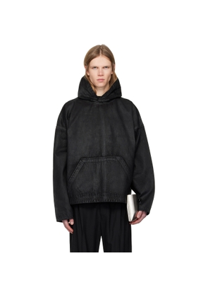 DET BLEV SENT Black Waxed Denim Hoodie