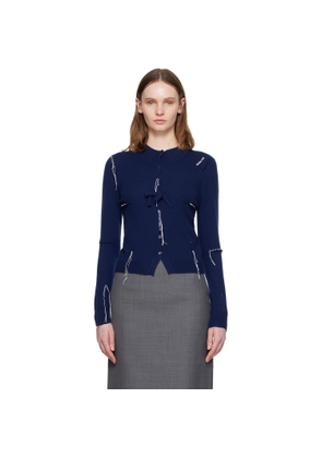 SHUSHU/TONG Navy Pin-Tuck & Threadwork Knit Sweater
