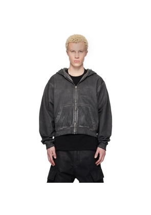 DET BLEV SENT Gray Waxed Garment-Dyed Zip Hoodie
