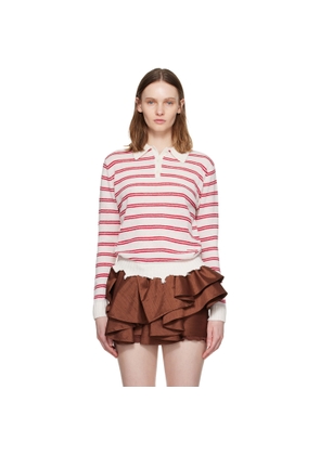 SHUSHU/TONG Off-White & Red Striped Long-Sleeve Knit Polo