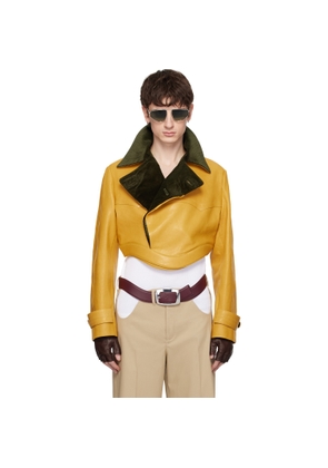 Jean Paul Gaultier Yellow Curved Waistband Leather Jacket