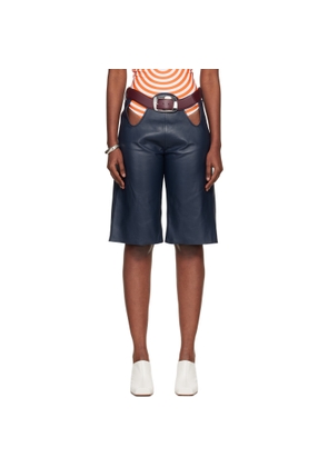 Jean Paul Gaultier Navy 'The Cut-Out Bermuda' Leather Shorts