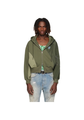 Andersson Bell Khaki Patchwork MA-1 Zip Up Hoodie