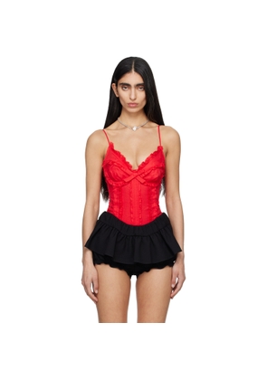 SHUSHU/TONG Red Ruched Bustier Cami Bodysuit