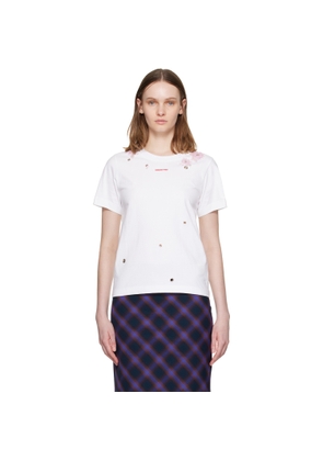SHUSHU/TONG White Grommet Embroidered Floral T-shirt