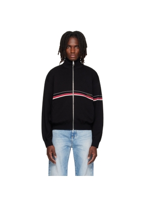 Versace Black Embroidered-Logo Cotton Knit Zip Cardigan