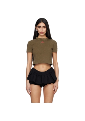 SHUSHU/TONG Khaki Wave Lace Collar T-shirt