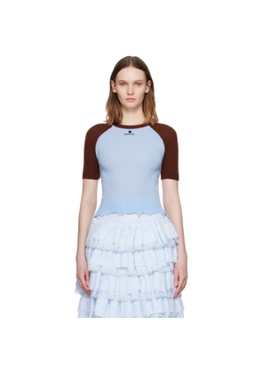 SHUSHU/TONG Blue & Brown Color-Block Raw-Edge Short-Sleeve Knit Top