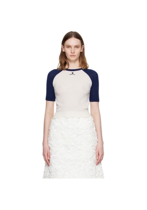 SHUSHU/TONG White & Navy Color-Block Raw-Edge Short-Sleeve Knit Top