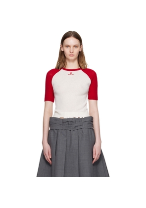 SHUSHU/TONG White & Red Color-Block Raw-Edge Short-Sleeve Knit Top