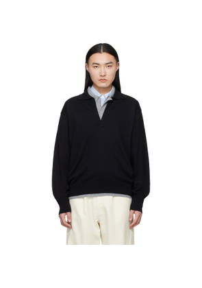 ssstein Black Organic Cotton Knit Skipper LS Polo