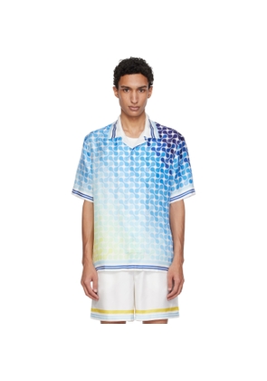 Casablanca Blue Gradient Tennis Tile Short Sleeve Silk Shirt