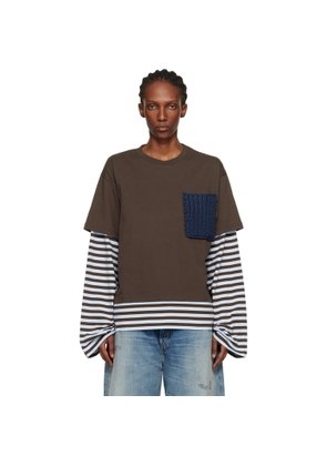 Charles Jeffrey LOVERBOY Brown & Blue Long Sleeve Knit Patch 2-In-1 T-shirt