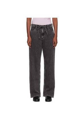 rag & bone Black Phoebe Wide-Leg Drawstring Jeans
