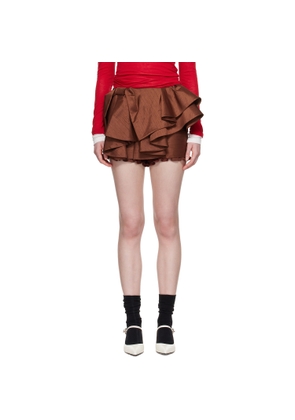 SHUSHU/TONG Brown Asymmetrical Bow & Ruffle Miniskirt